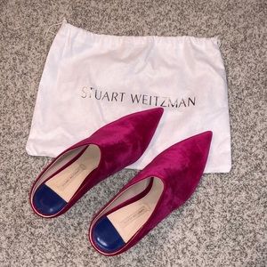 Bright pink velvet Stuart Weizmann heels